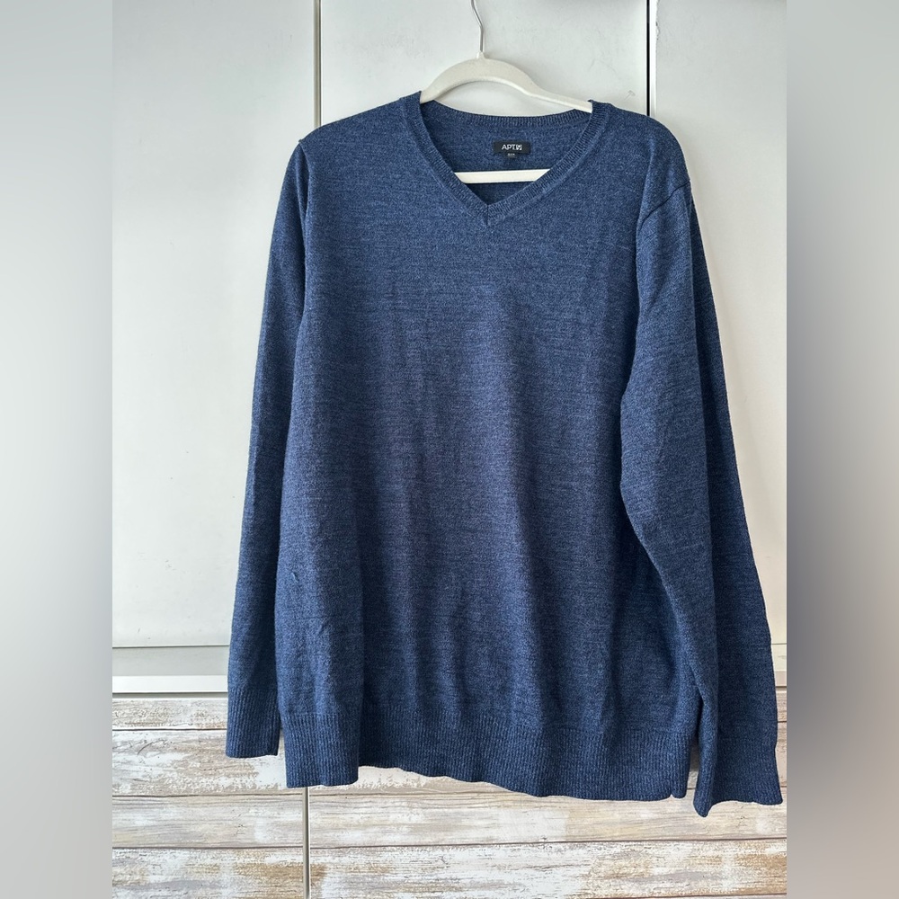 👕 Apt. 9 Men’s Navy V-Neck Merino Wool Blend Sweater 2XB Big Tall